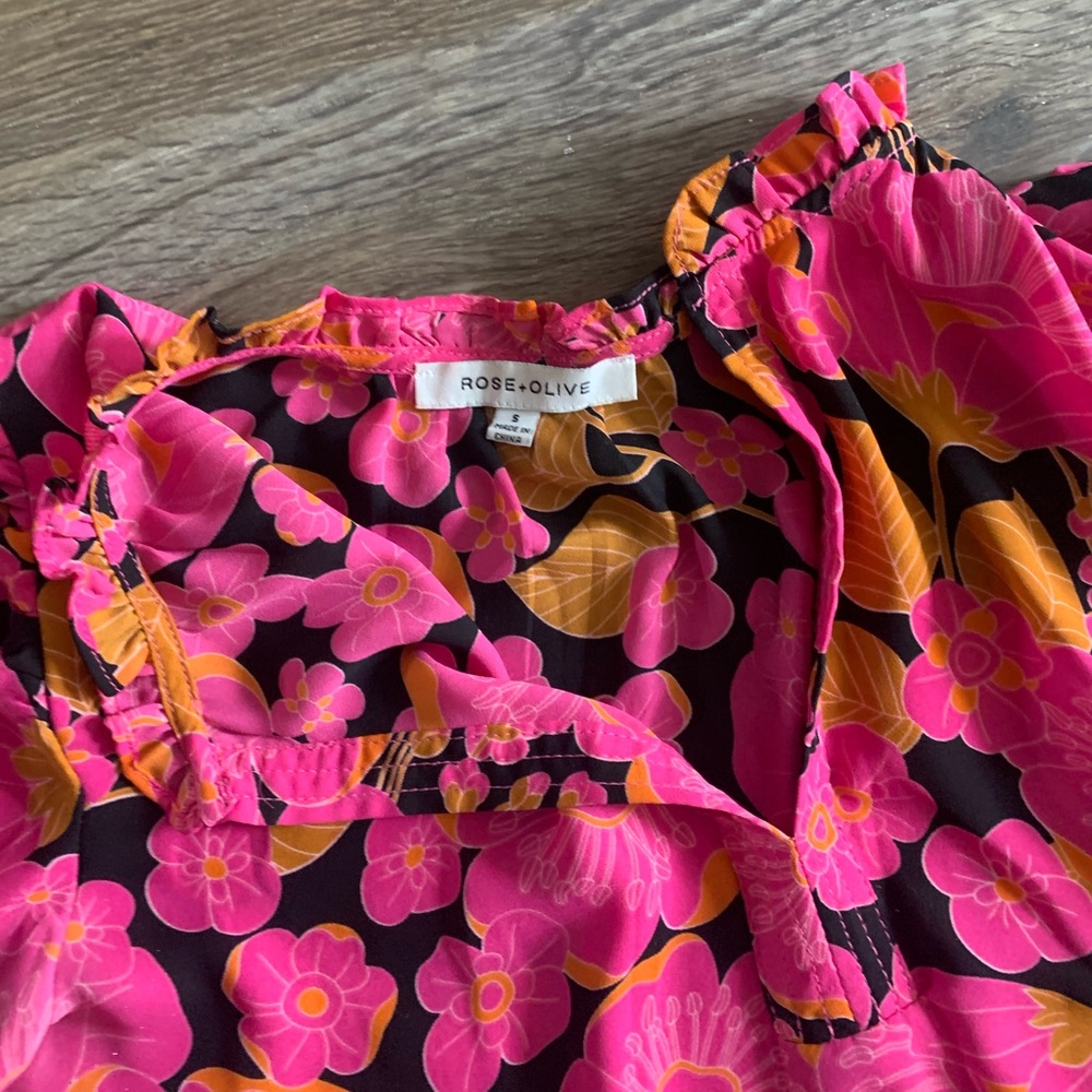 Rose & Olive Pink and Orange Floral Top
